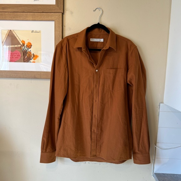 National standards men’s large made in china cotton orange button shirt - Picture 2 of 8